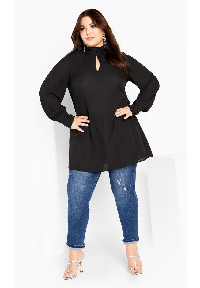Neck Tie Tunic - black, BLACK, on-hover image number null