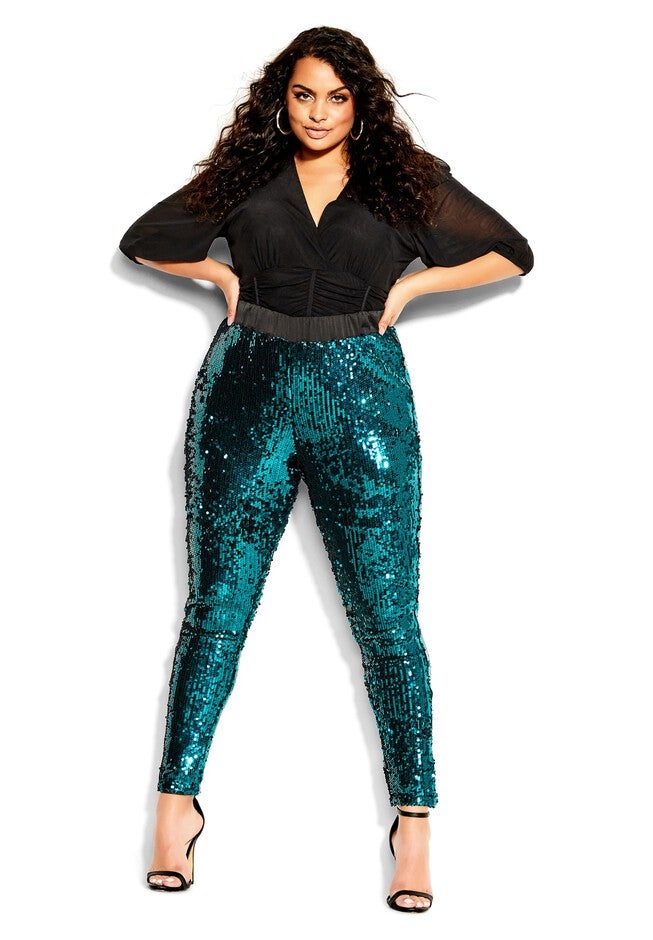 Sequin Party Pant - emerald, GREEN, on-hover image number 1