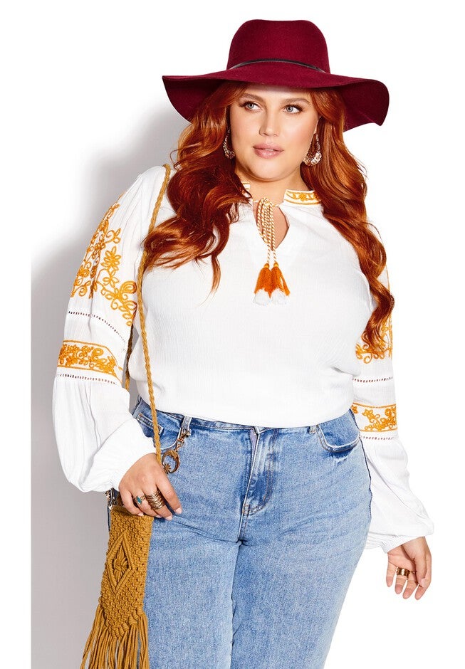 Spirit Embroidered Top - ivory, WHITE, hi-res image number 0