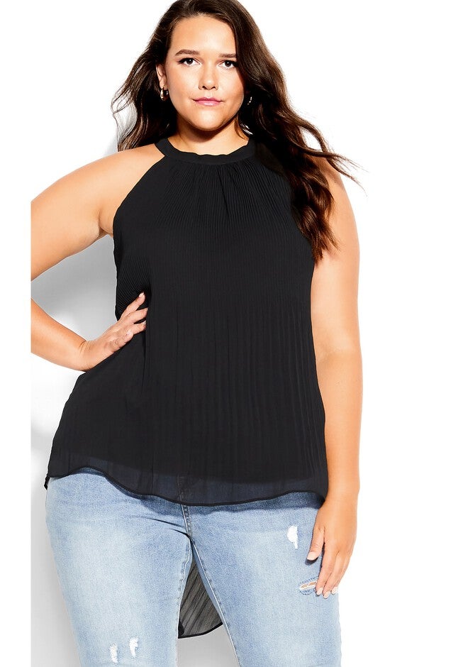 Pleated Crush Top - black, BLACK, hi-res image number 0