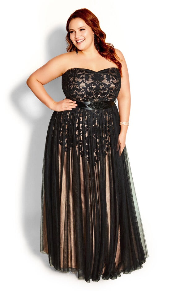 Embroidered Tulle Maxi Dress - black, BLACK, hi-res image number null