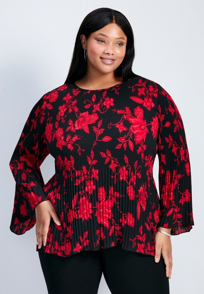 Jay Pleat Print Blouse, SCARLET BLOOM, hi-res image number null