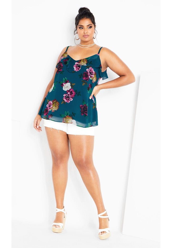 Nicole Print Cami - teal, GREEN, alternate image number null
