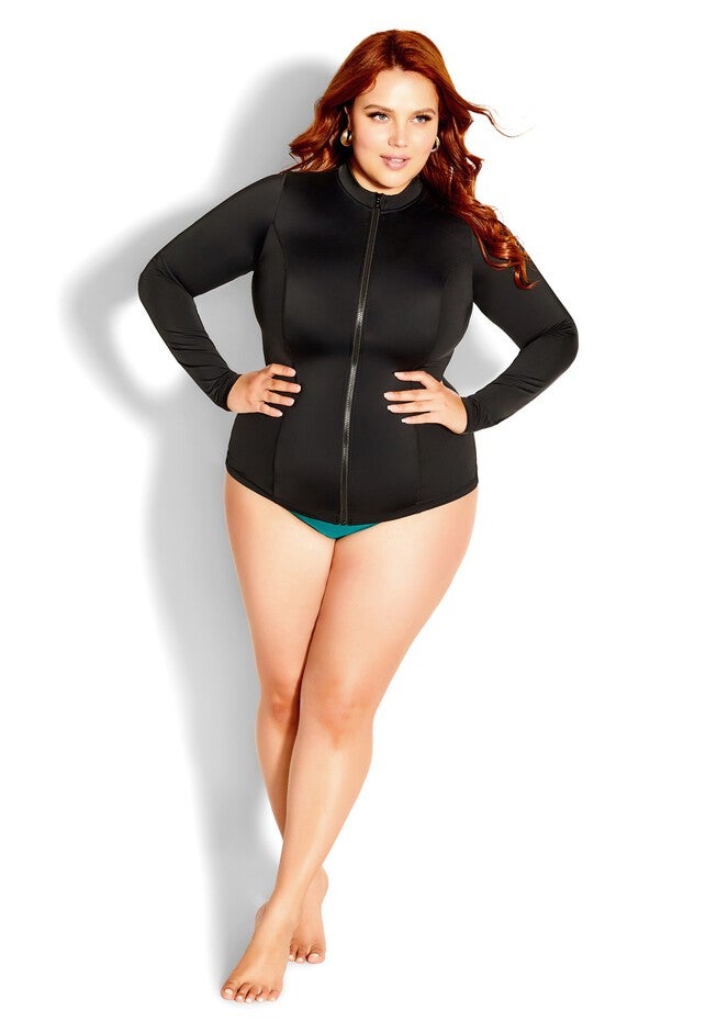 Cancun Long Sleeve Sun Top - black, BLACK, on-hover image number 1