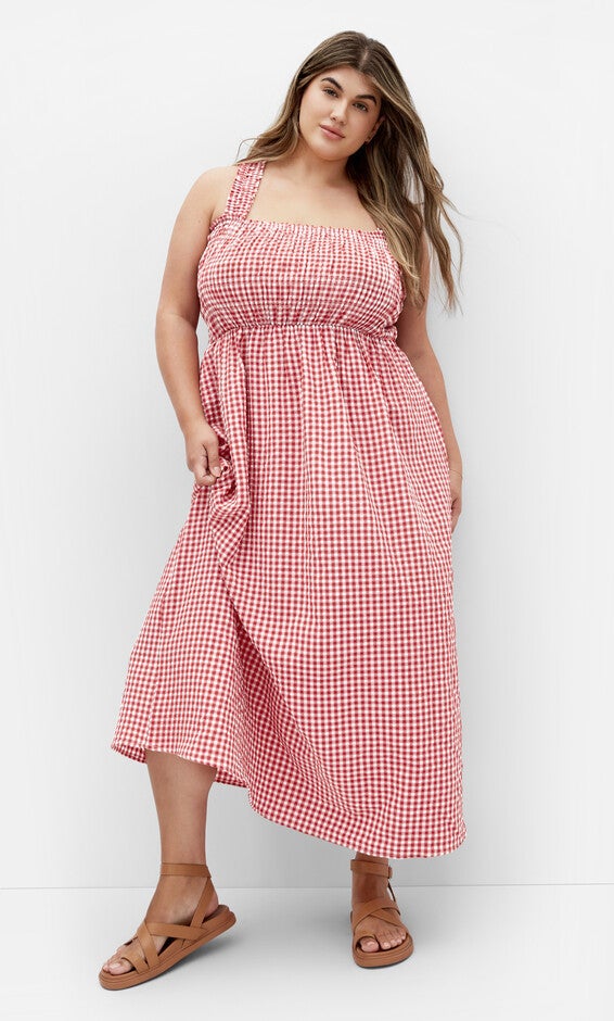 Cute Gingham Maxi Dress - red, RED, hi-res image number null