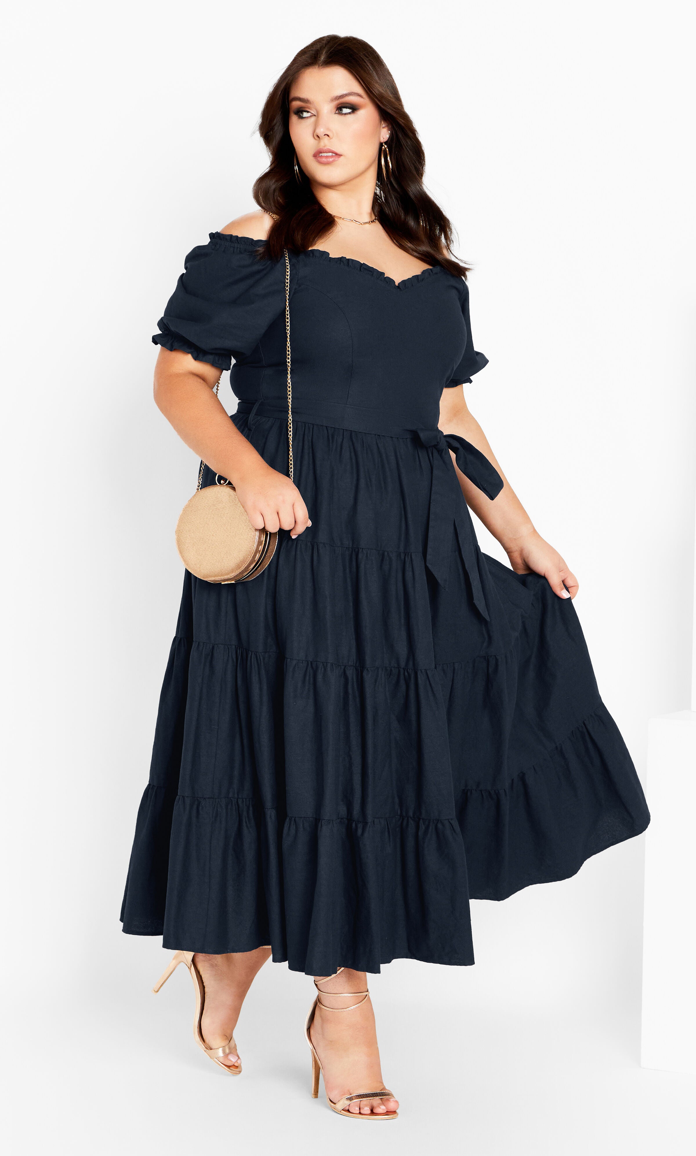 Puff Sleeve Maxi Dress - navy, BLUE, hi-res image number 0