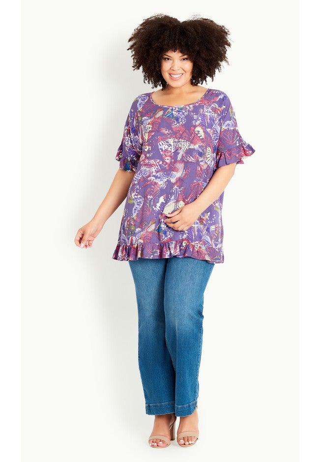 Rivka Frill Print Top, LILAC BUTTERFLY, hi-res image number null