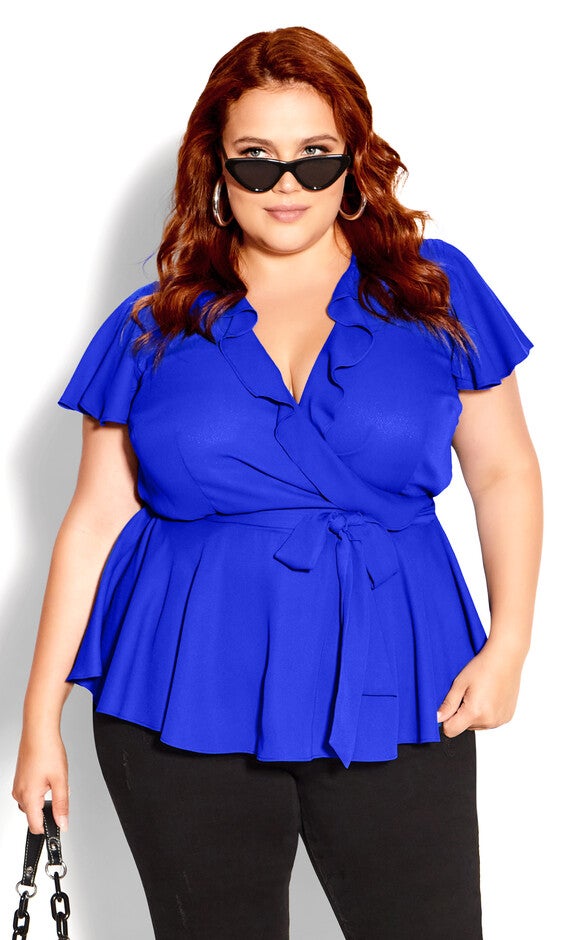 Wrap Frills Top - cobalt, BLUE, alternate image number null
