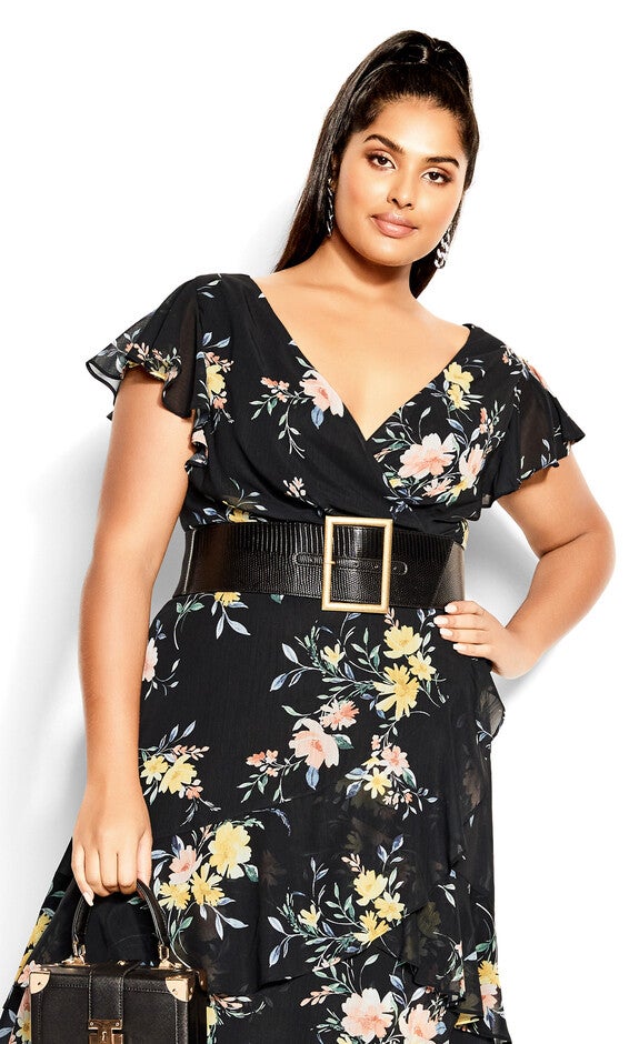 Flirty Tier Print Maxi Dress - black, GREY, alternate image number 5