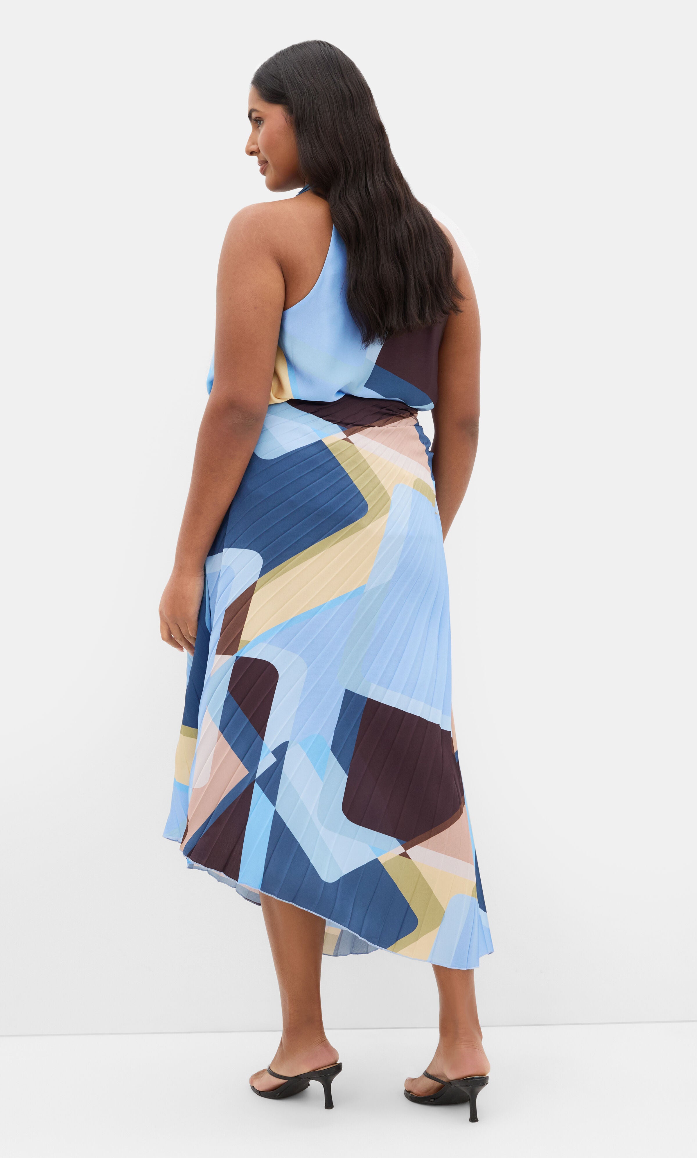 Amaya Abstract Print Pleat Skirt, BLUE, alternate image number 3