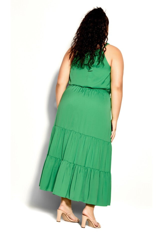 Tiered Halter Maxi Dress - lime, GREEN, on-hover image number 1
