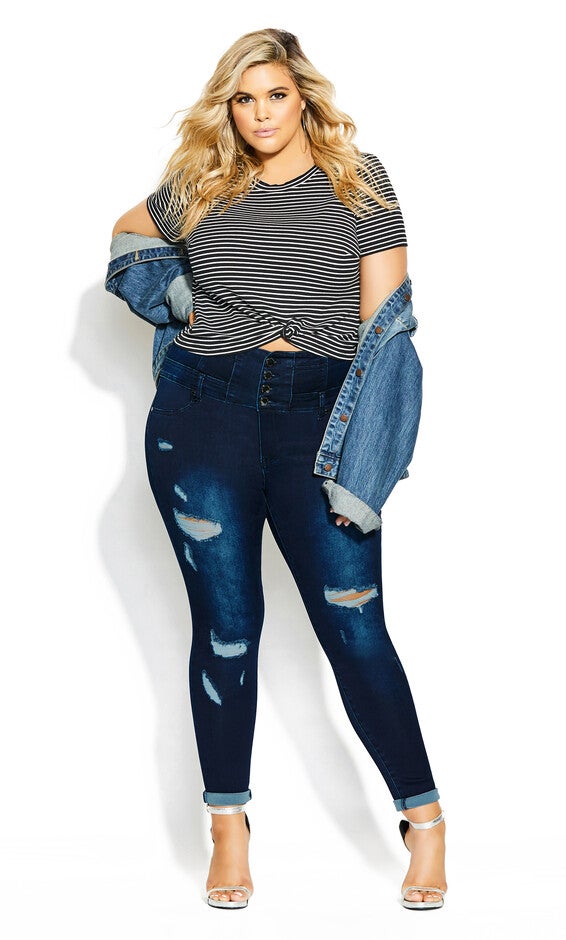 Asha Rip Corset Jean - dark denim, BLUE, hi-res image number null