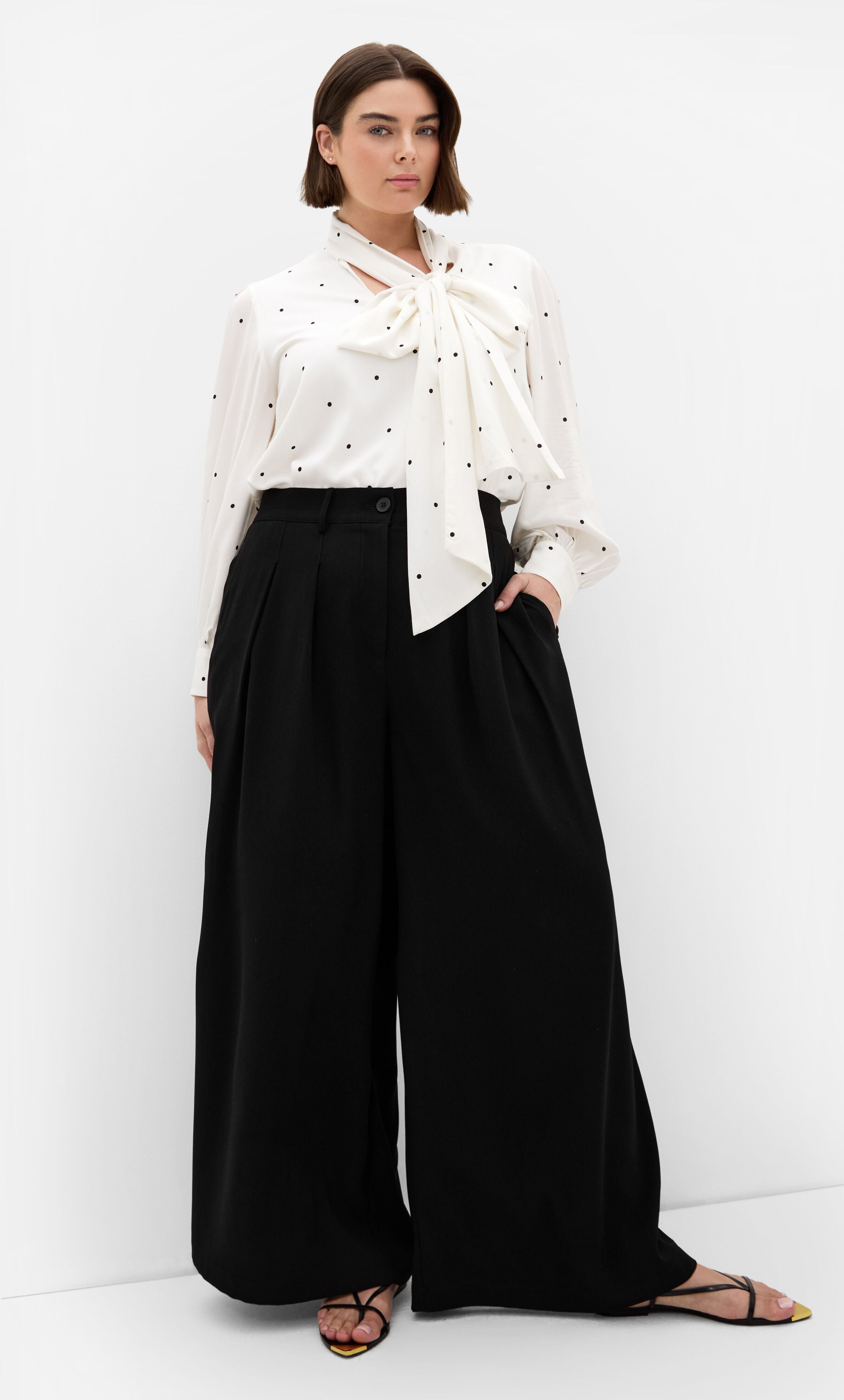 Kensie Spot Neck Tie Top, WHITE, on-hover image number 1