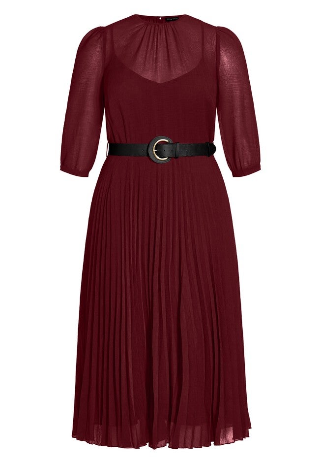 Love Pleat Elbow Sleeve Dress - garnet, RED, alternate image number null