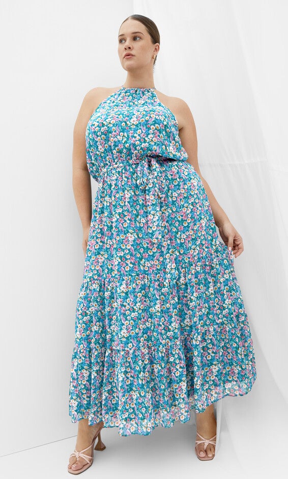 Lidia Print Maxi Dress - teal floral, GREEN, hi-res image number null