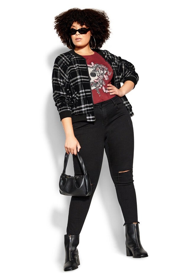 Check Bomber Jacket - black, BLACK, on-hover image number 1