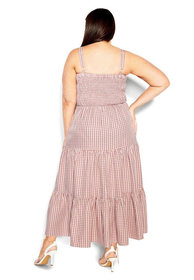 Gingham Maxi Dress - brick, RED, alternate image number null