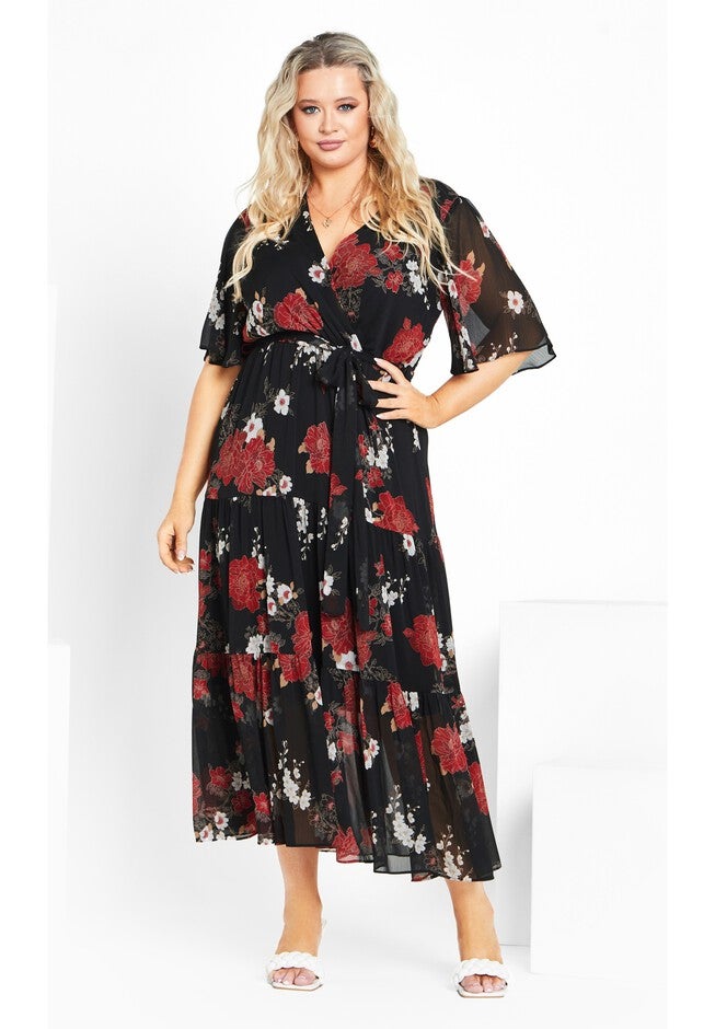 Stephanie Print Maxi Dress - black, BLACK, alternate image number null