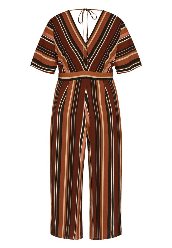 Tan Stripe Jumpsuit - tan, BROWN, alternate image number null