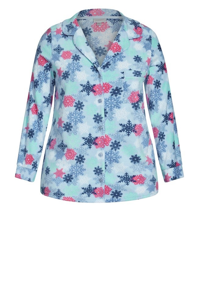 Snowflake Button Fleece Sleep Top, SNOWFLAKE PRINT, alternate image number null