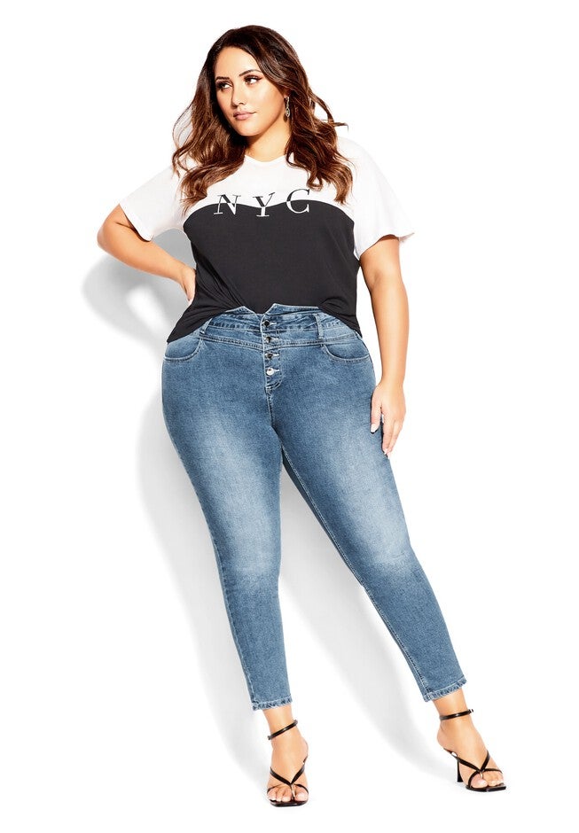 Harley Sassy Corset Jean - blue denim, BLUE, hi-res image number null