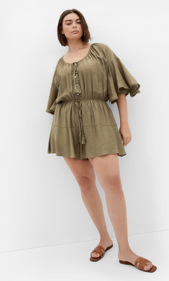 Harlow Lace Playsuit - khaki, GREEN, hi-res image number 0