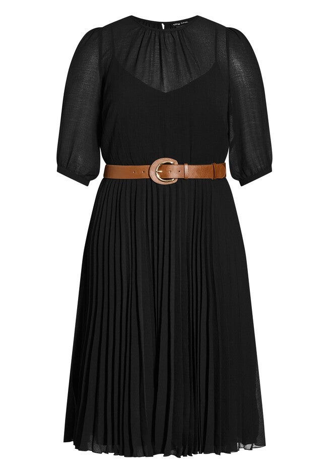 Love Pleat Elbow Sleeve Dress - black, BLACK, alternate image number 2