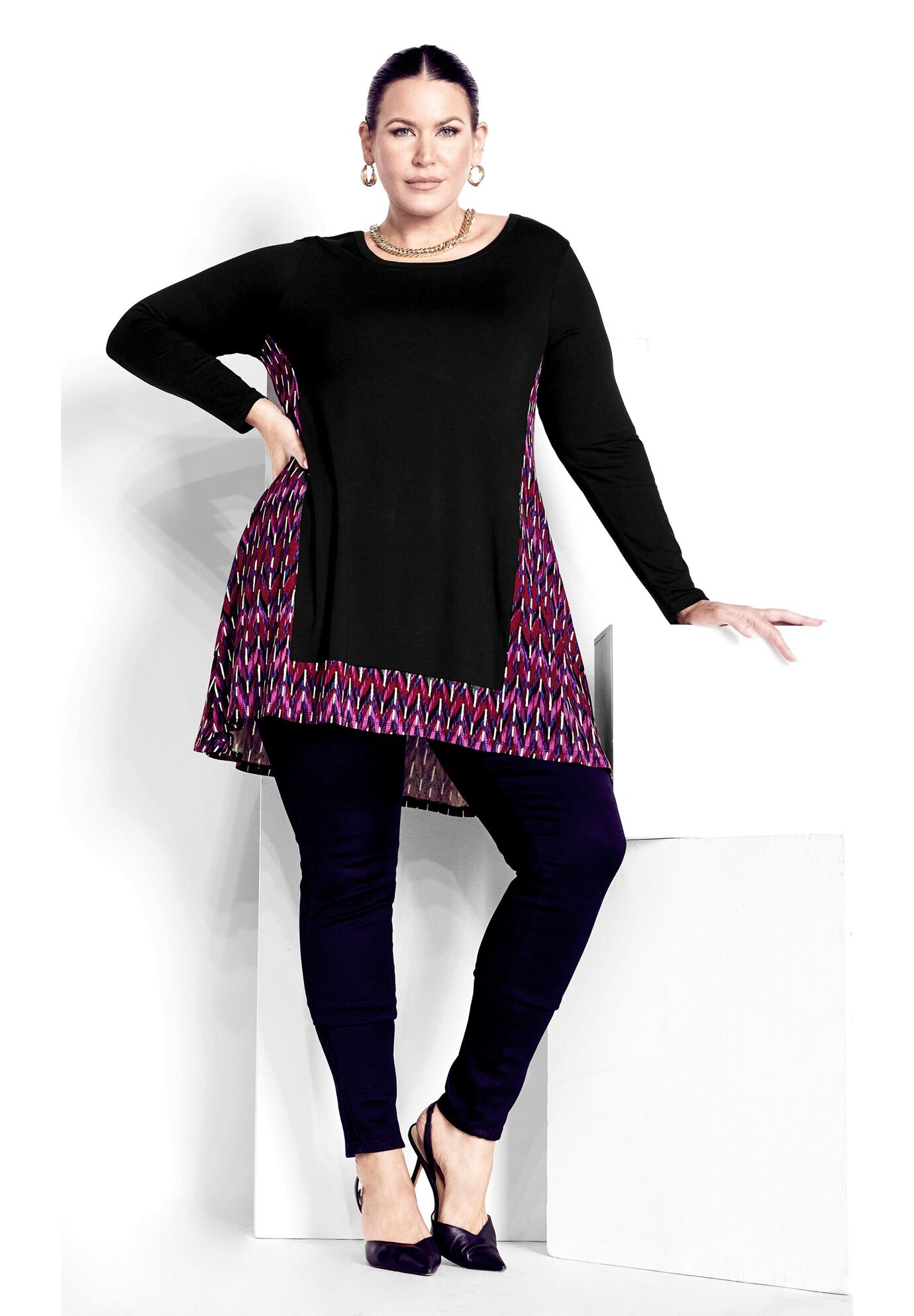 Elsa Print Tunic, BLACK BERRY CHEVRON, alternate image number 2