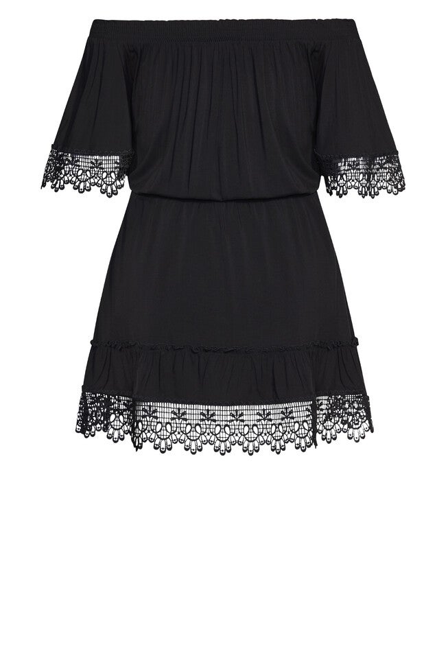 Crochet Detail Dress - black, BLACK, alternate image number 3