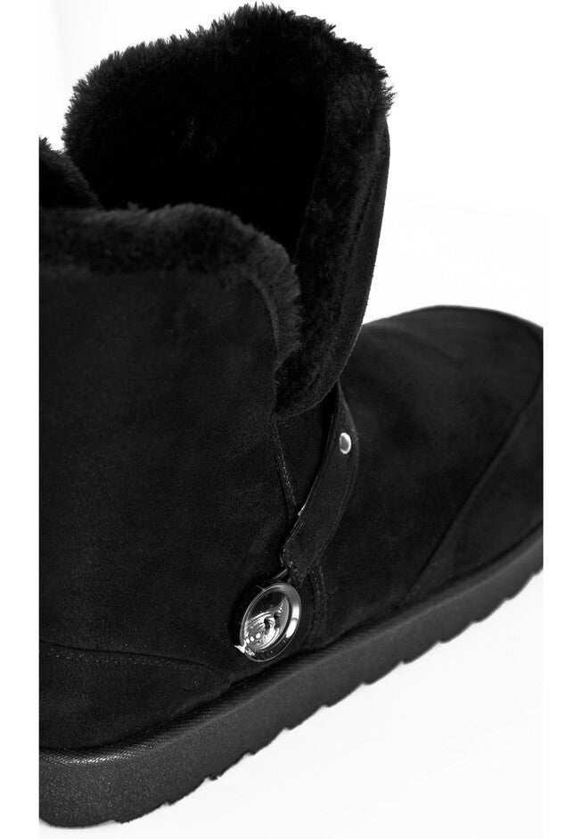 Faux Fur Slip On Buckle Bootie, BLACK, alternate image number null