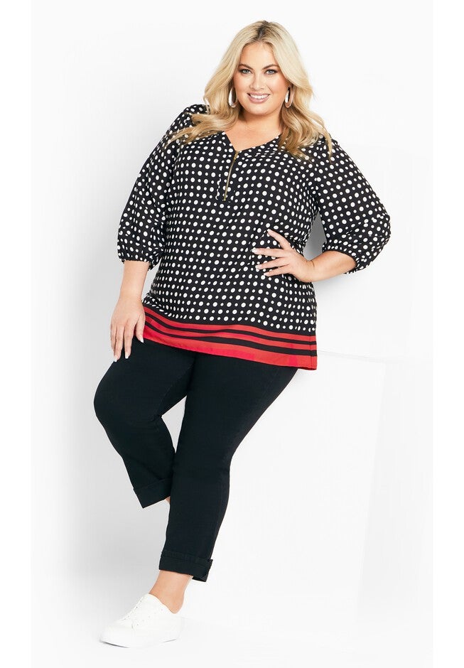 Malia Zip Border Top, BLACK RED, on-hover image number null
