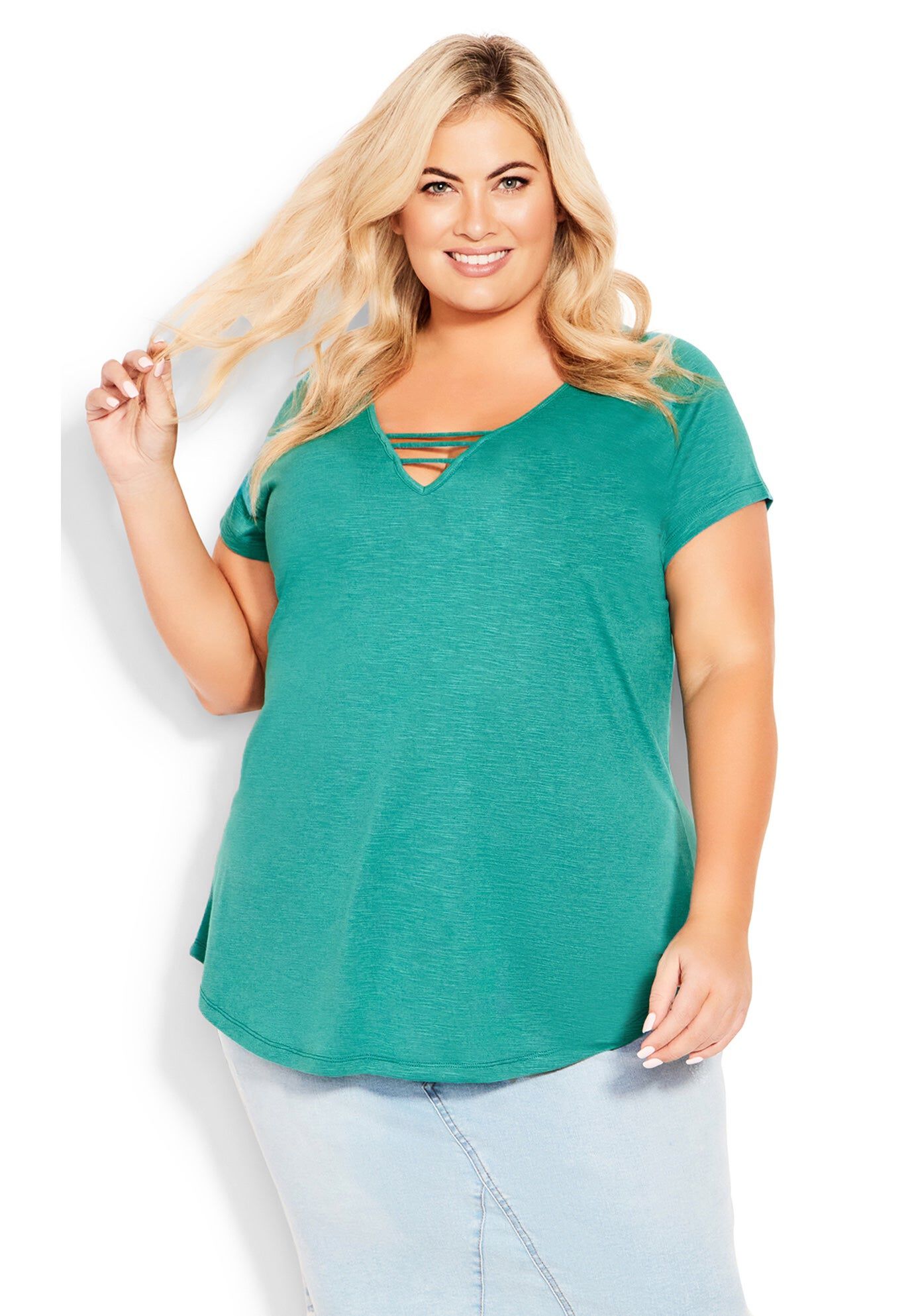 3 Bar V-Neck Top, JADE JARGON, hi-res image number 0