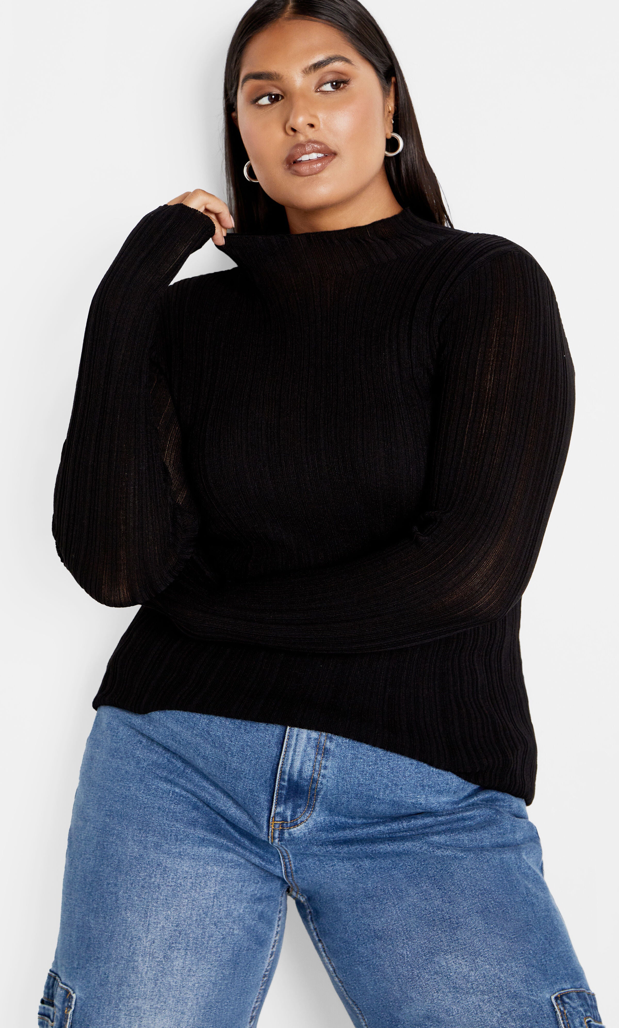 Crinkle Knit Sweater - black, BLACK, hi-res image number 0