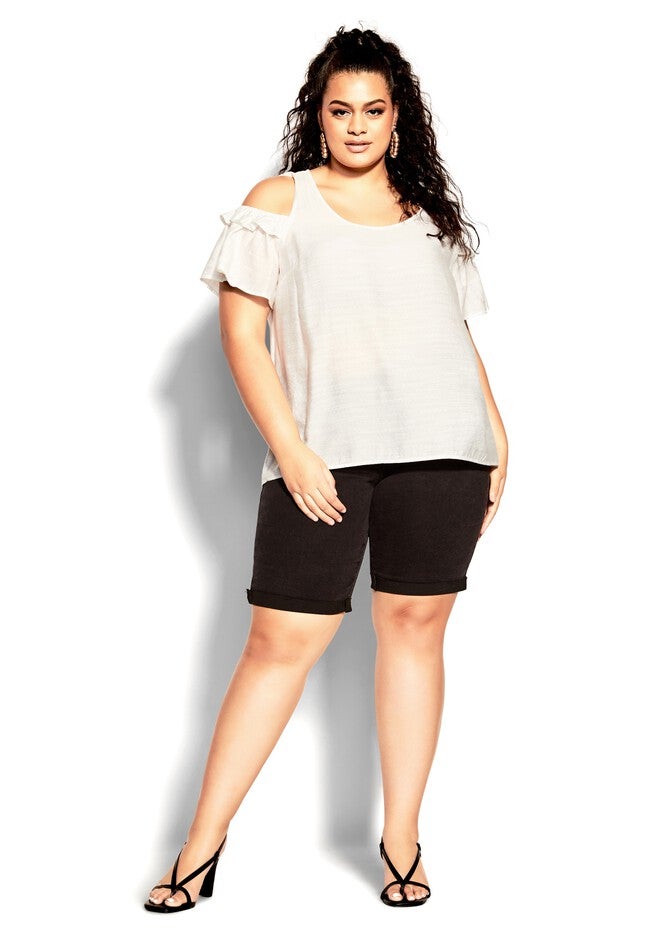 Frilled Top - ivory, WHITE, on-hover image number 1