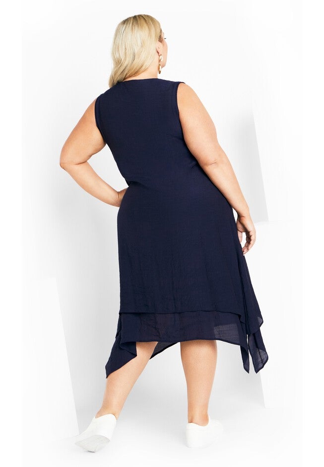 Pleat Button Dress, NAVY, on-hover image number 1