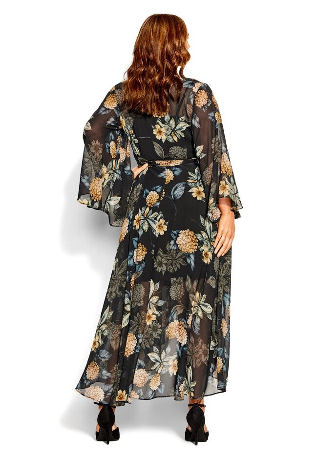 Golden Hydrangea Maxi Dress - black, GRAY, alternate image number null