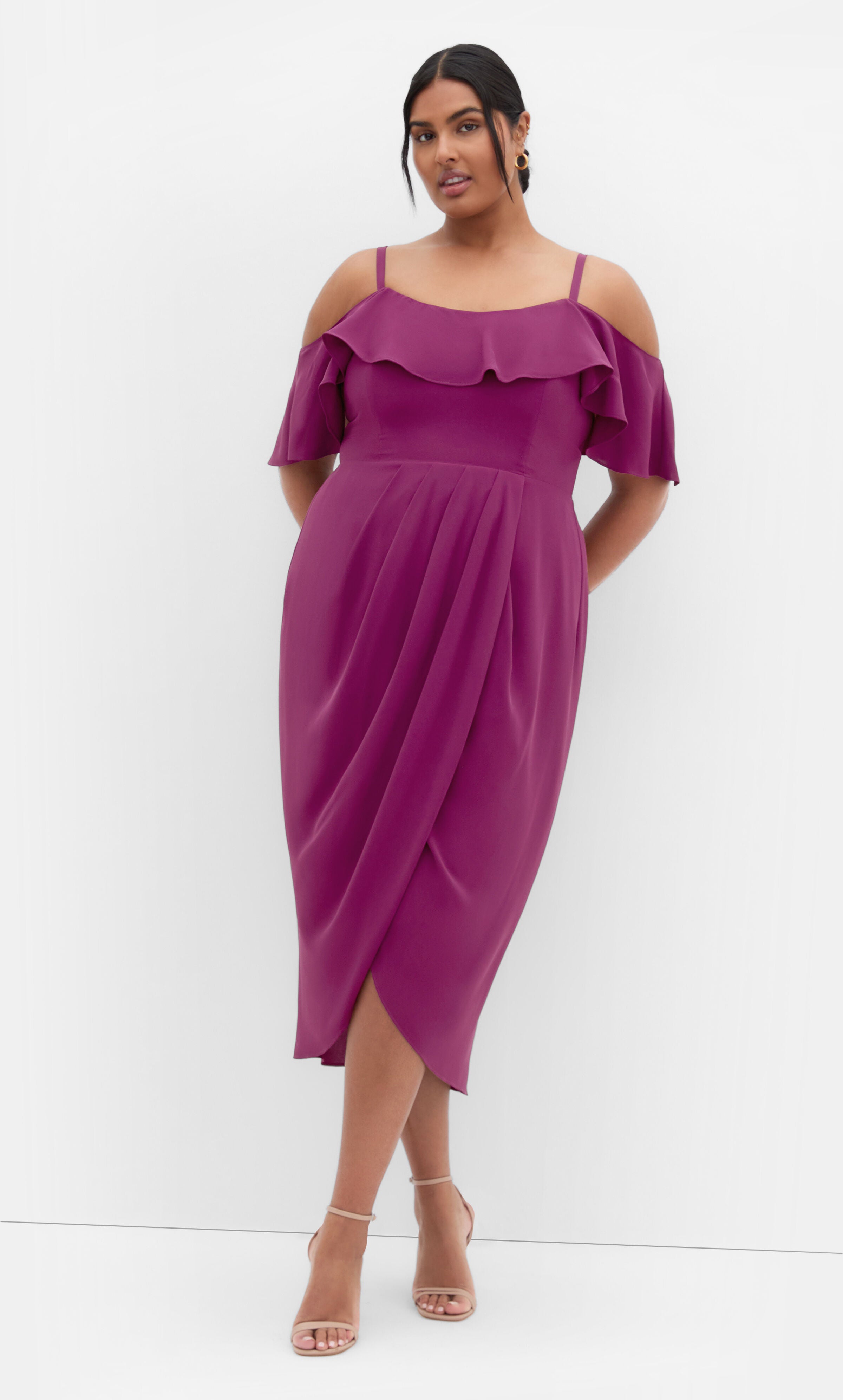 Flirtation Drape Midi Dress - cerise, PINK, hi-res image number 0