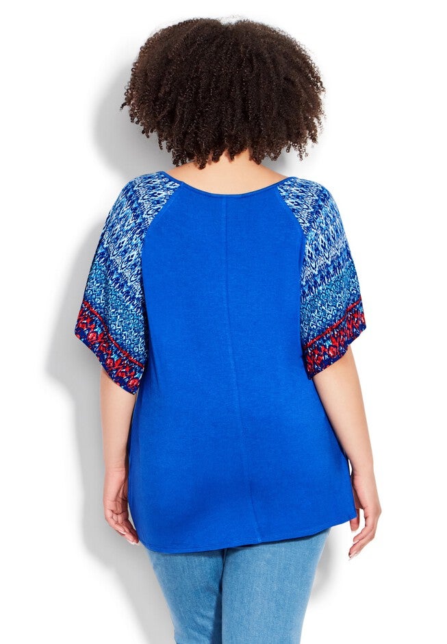 Grace Tie Front Top, IKAT AQUA, on-hover image number null