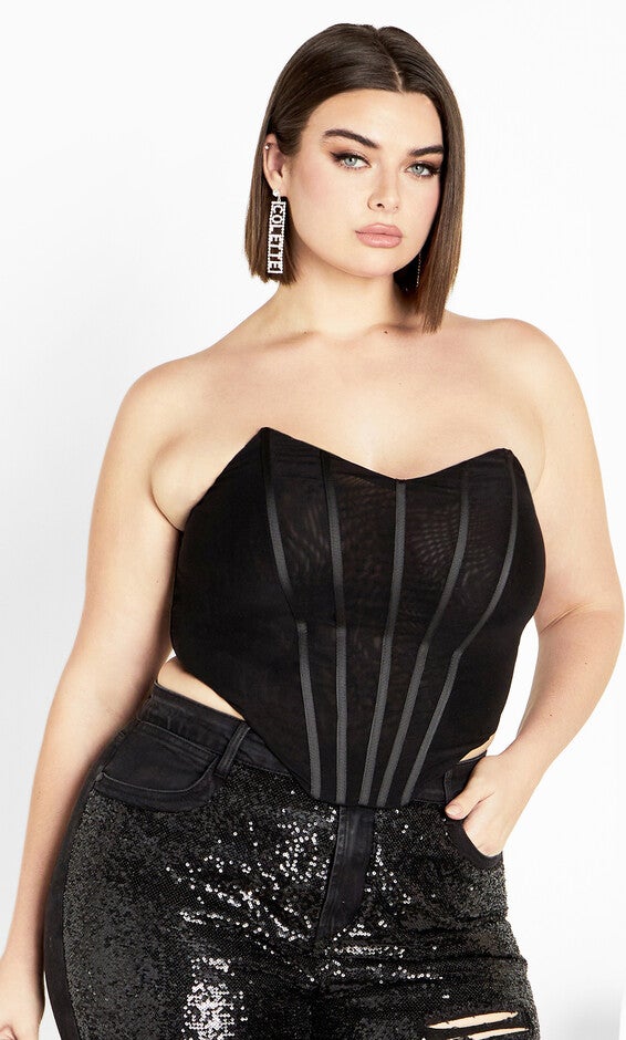 Amaya Deep V Neck Corset - black, BLACK, hi-res image number null