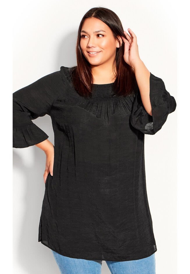 Flutter 3/4 Sleeve Top, BLACK, alternate image number 3