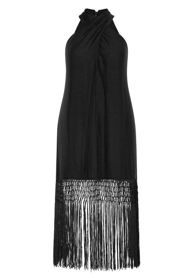 Calypso Fringe Dress - black, BLACK, alternate image number null