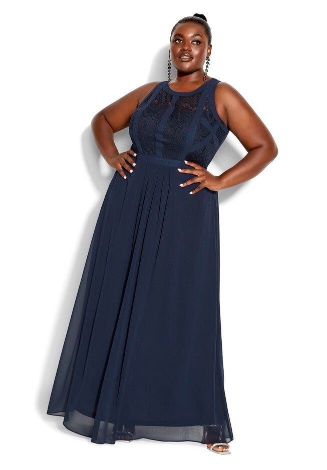Paneled Bodice Maxi Dress - navy, BLUE, on-hover image number 1