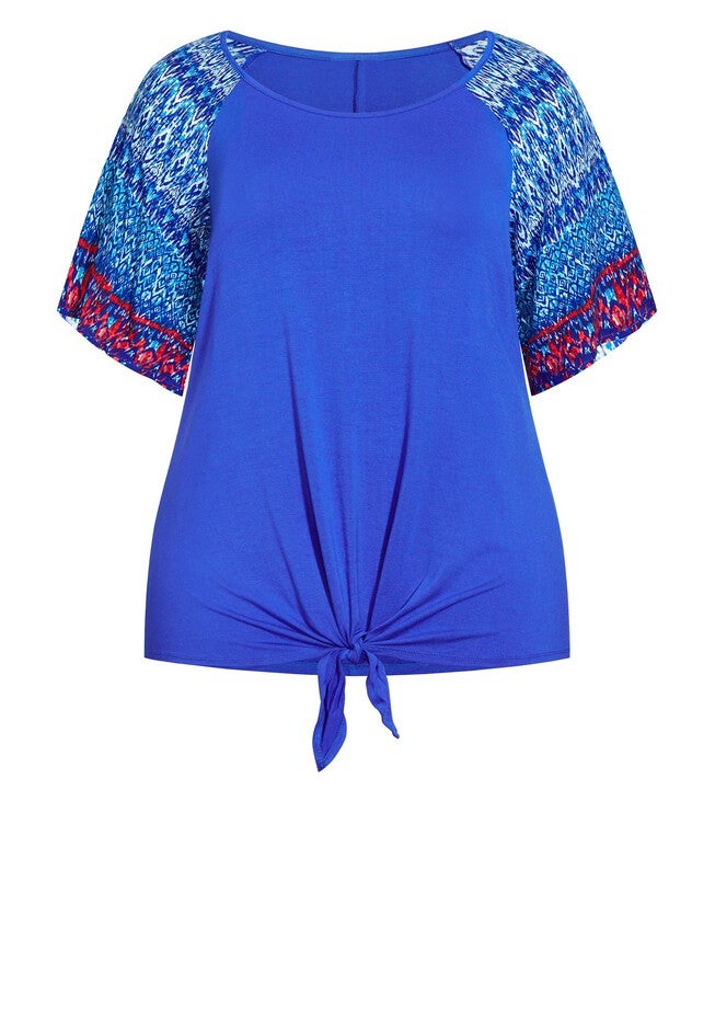 Grace Tie Front Top, IKAT AQUA, alternate image number null