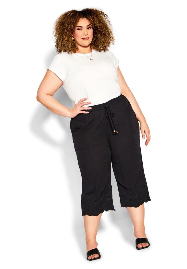 Embroidered Hem Pant, BLACK, alternate image number 3