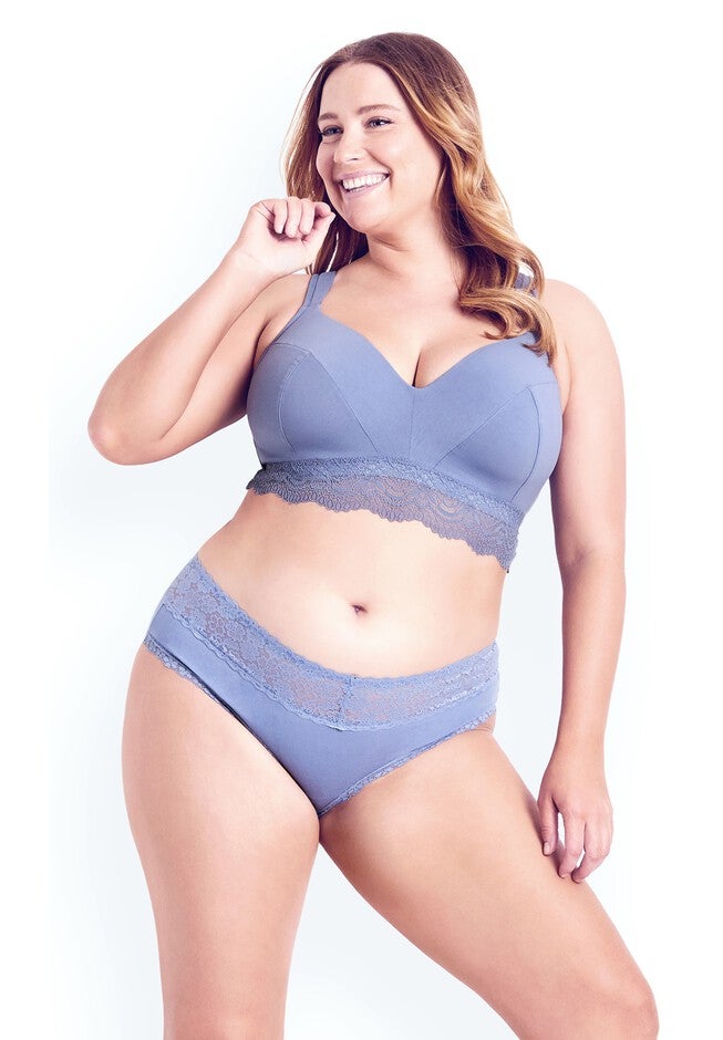 Cotton Wire Free Contour Bra - heather blue, BLUE, hi-res image number null