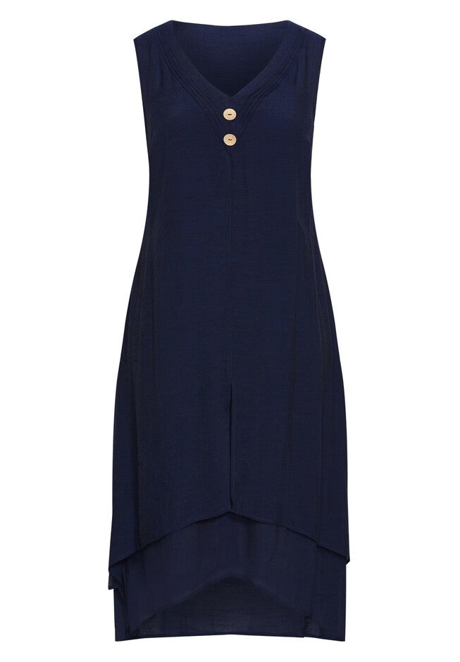 Pleat Button Dress, NAVY, alternate image number 2