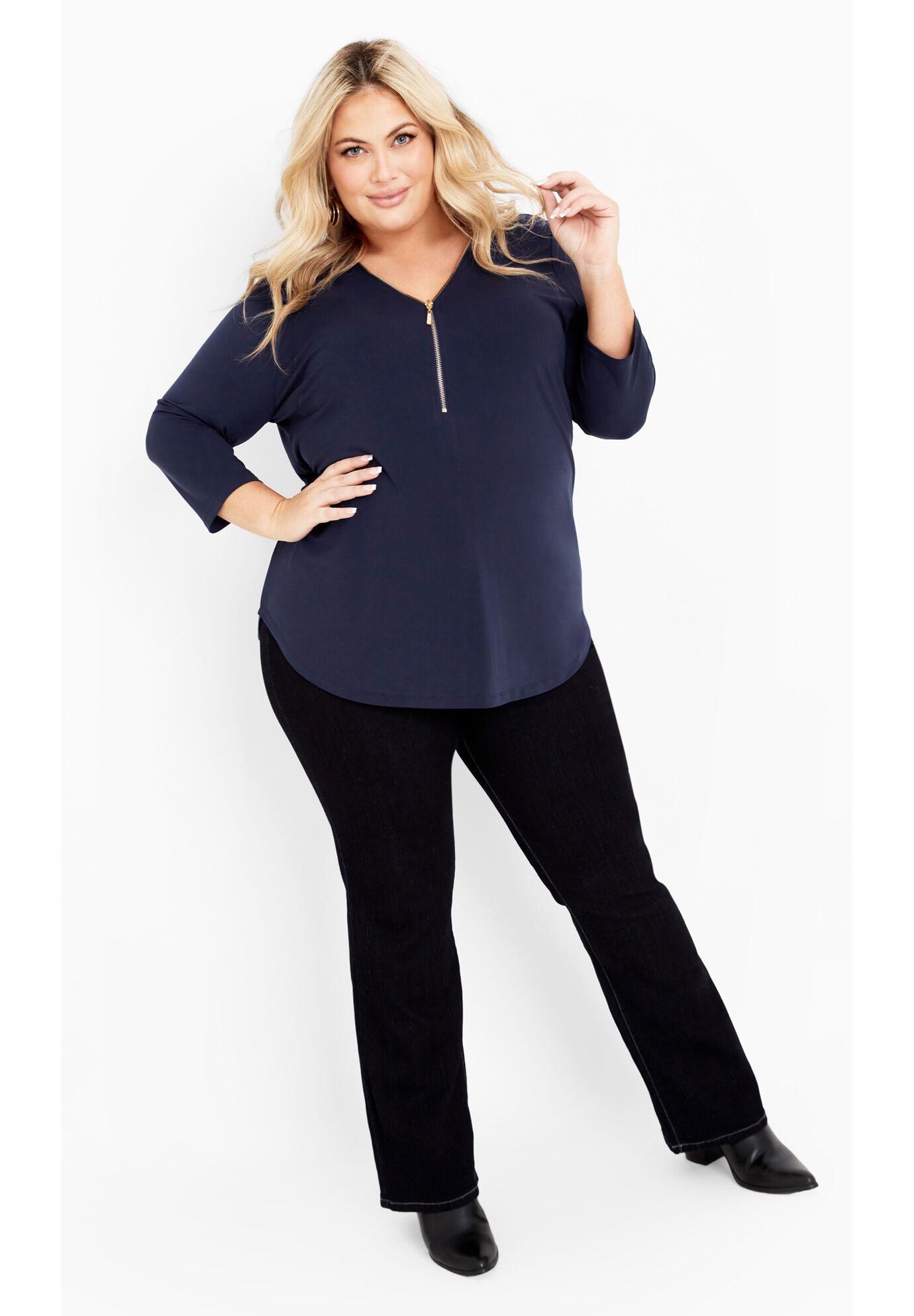 Top Fiona Zip Print, NAVY, alternate image number 1