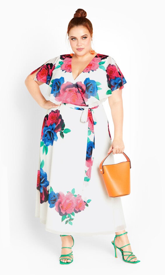 Tied Rose Maxi Dress - ivory, WHITE, hi-res image number null