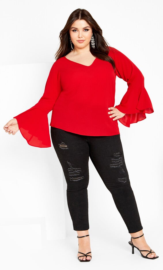 Bell Sleeve Top - love red, RED, alternate image number null