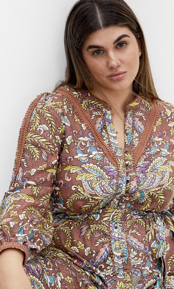 Mysteria Print Dress - saddle, BROWN, alternate image number null